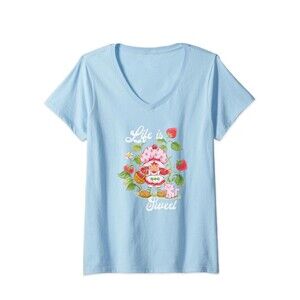 Women’s Strawberry Shortcake Life Is Sweet V-Neck T-Shirt Size Medium